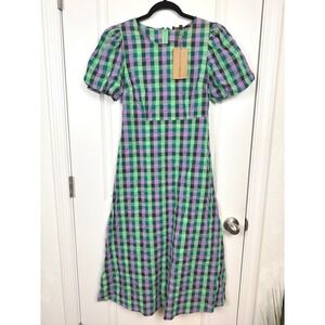 Princess Highway Peppa Check Midi Dress Green Gingham US Size 4 New With Tags‎